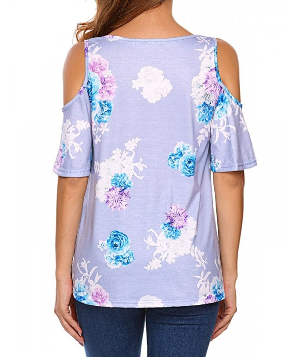 Women S Floral Print Cut Out Shoulder Short Sleeve T Shirt Tops Blouse