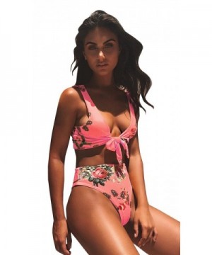 Womens High Waisted Swimsuit Floral Tie Knot Two Piece Bikini Set