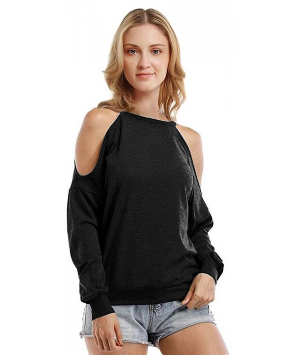 Womens Halter Neck Top Cut Out Shoulder Blouse Sweatshirts - Black ...