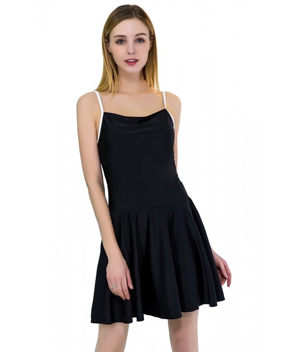 Women's Black Shaping-Body Swimdress With Bare Back and White Laces ...