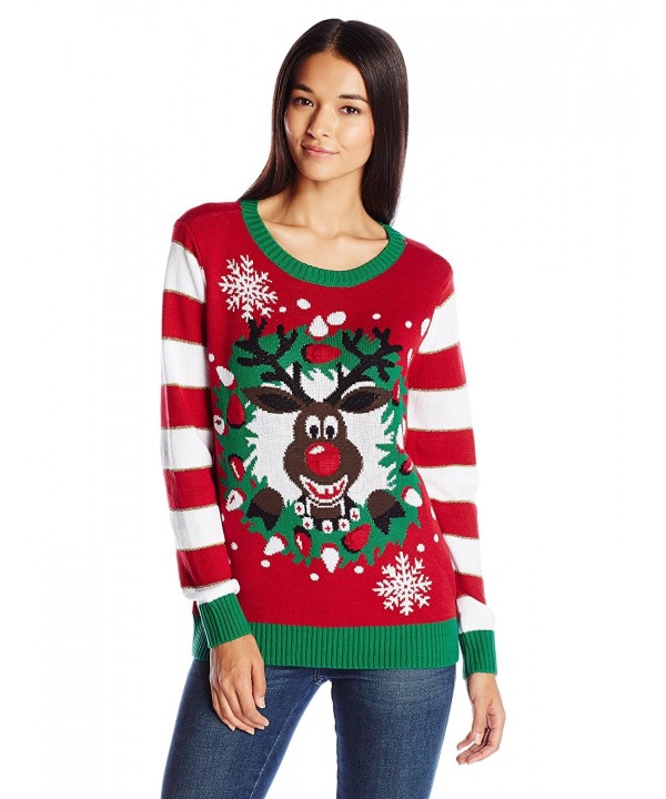 Ugly Christmas Sweater Women's Light-up Reindeer Wreath - Cayenne ...