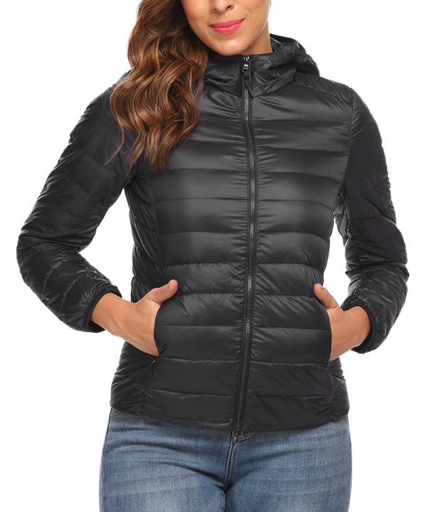 Women's Packable Ultra- Light Weight Hooded Short Down Jacket - Black ...