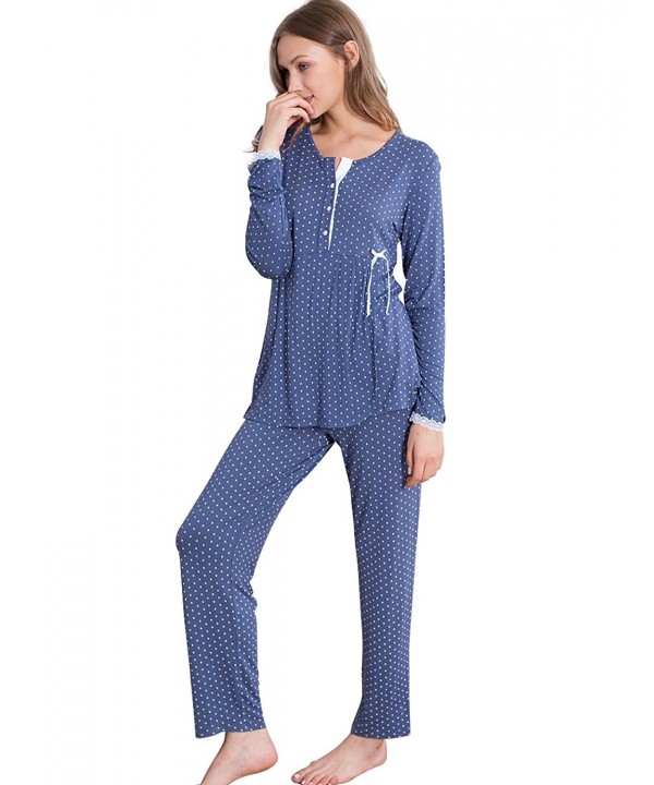 Women's Henley Neck Long Sleeve Pajamas Star Printing Sleepwear Set ...