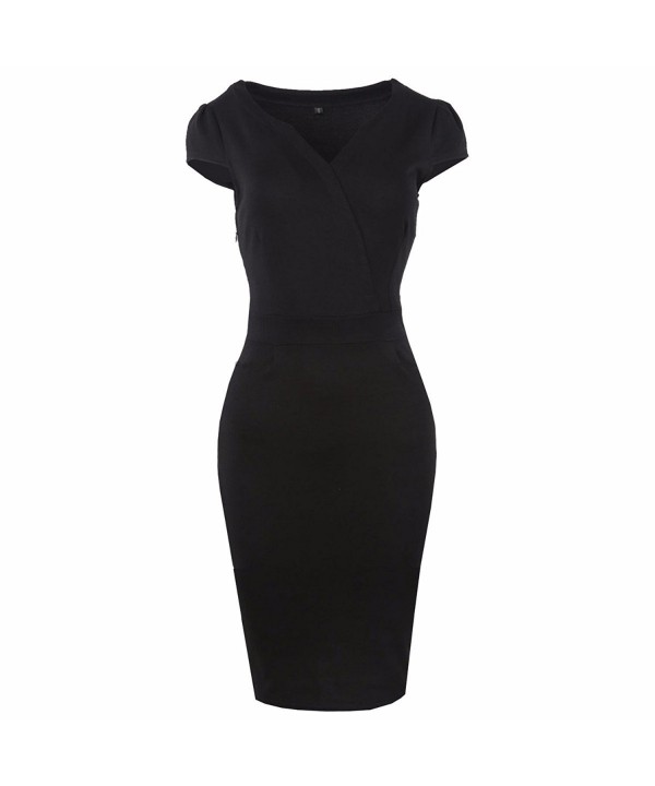 Women's Solid Color V-Neck Business Office Work Bodycon Pencil Dress ...