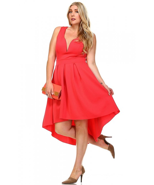 Women's Plus Size Pleated Midi Cocktail Dress With Empire Waist - Coral ...