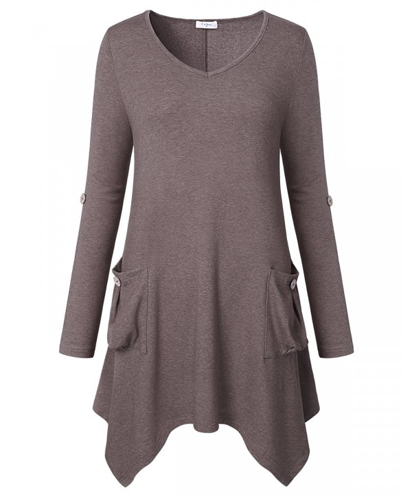 Women's Long Sleeve V Neck Casual Jersey Knit Flowy Tunic Top With ...