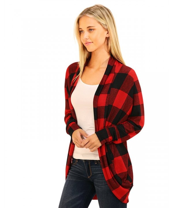 Made In USA Women's Plaid Checker Print Open Front Cardigan Cute and ...