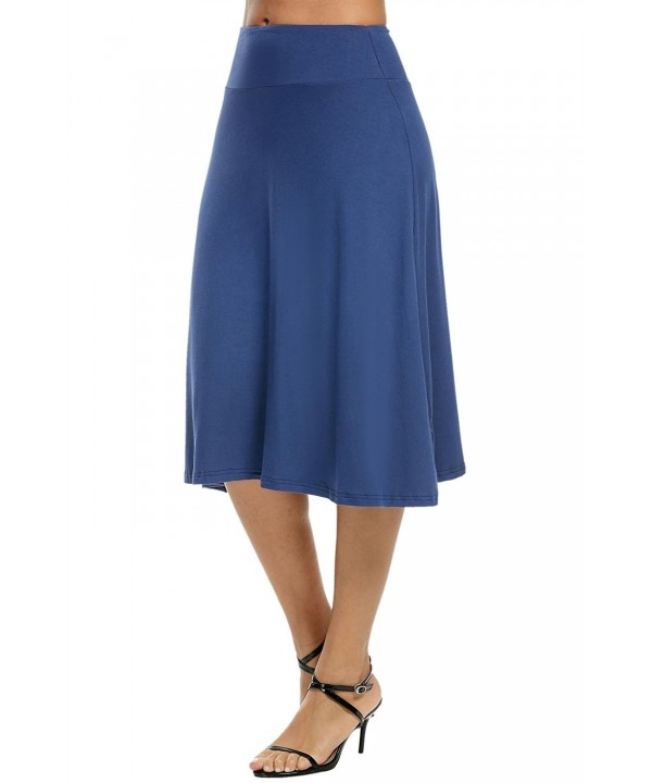 Womens Basic Stretch Solid Fold Over Knee Length Flowy Skirt Dark Blue Cz186o7o32c 