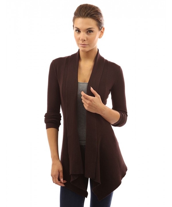 Women's Ribbed Cascading Open Cardigan - Dark Brown - CS11PPIHRKP