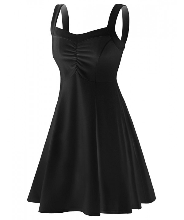 Women Spaghetti Strap Swing Dress Flare A Line Midi Dress - Black ...
