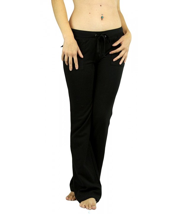 Women's Drawstring Sweatpants w/ Side & Back Pockets - Black - CF110Y2LB3V