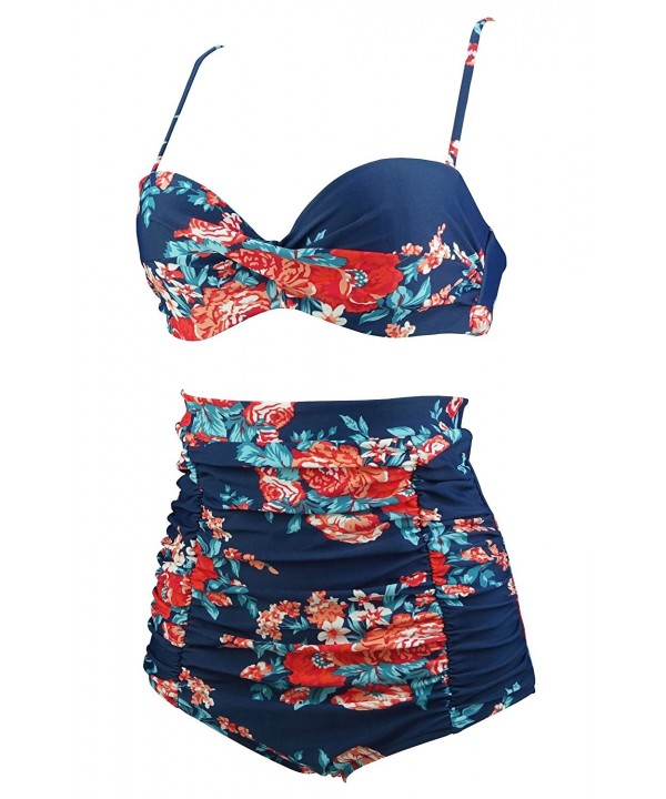 Women's Retro Floral High Waisted Bikini Set Twist Top Vintage Ruched ...