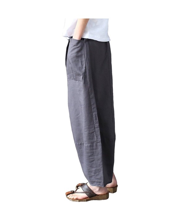 Women's Casual Linen Wide Leg Pants Trousers With Elastic Waist ...