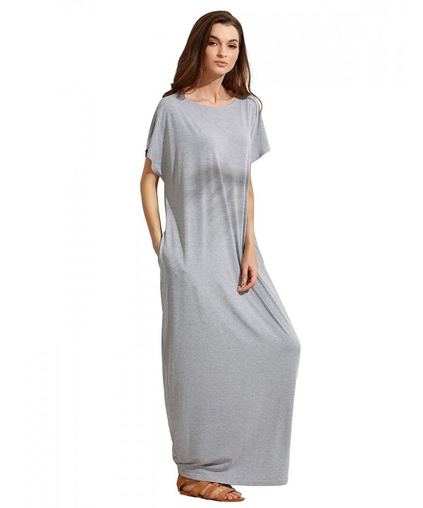 Women's Summer Casual Loose Long Dress Short Sleeve Pocket Shift Maxi ...