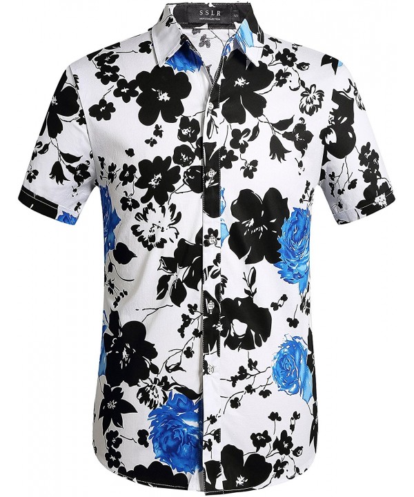 Men's Button Down Short Sleeve Hawaiian Style Tropical Shirt - White ...