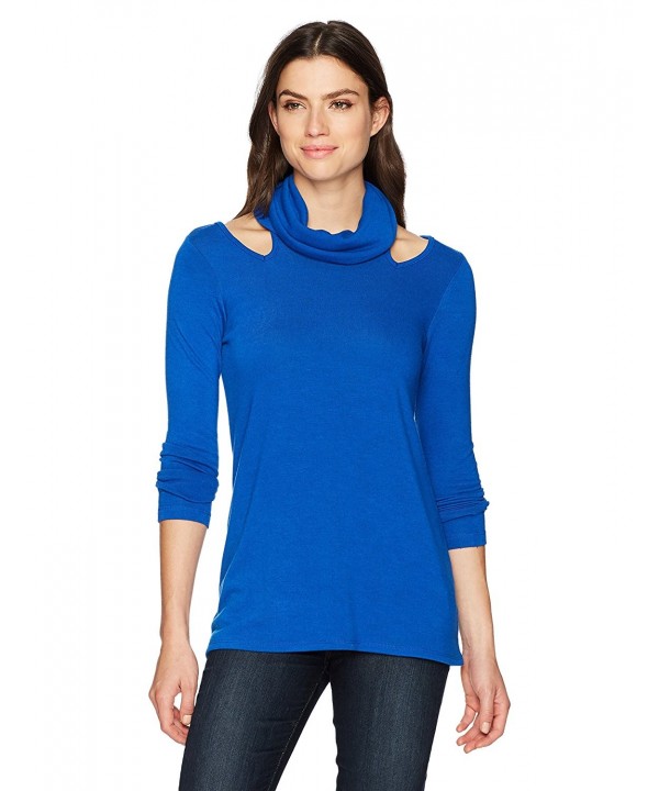Women's Cut-Out Cowl Neck Sweater - Sapphire Blue - CJ1833AN0ND