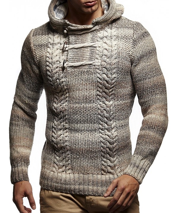 Leif Neslon LN20743 Men's Knitted Pullover With a Hood - Beige ...
