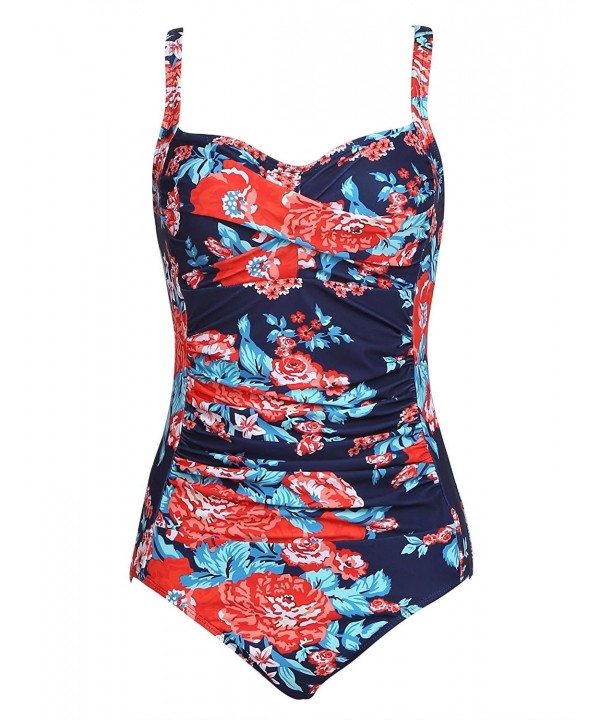 Womens Backless Flattering One Piece Trendy Swimsuits. - Red-navy ...