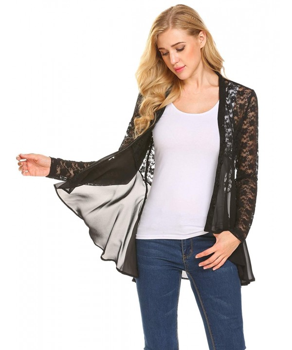 Womens Long Sleeve Blouse Button Up Chiffon Lace Sheer Flowy Shirt Top Black Cp188msyxeg 3055