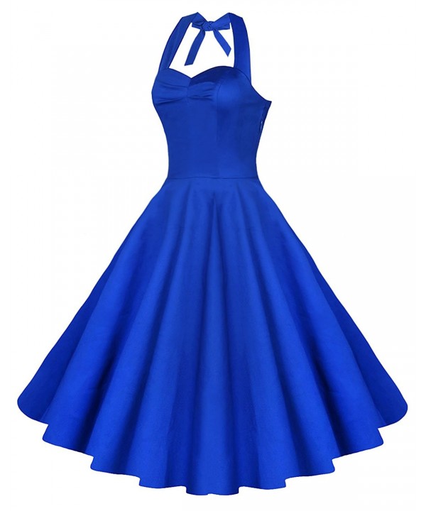 Women's Halter Polka Dots 1950s Vintage Swing Tea Dress - Royal Blue ...