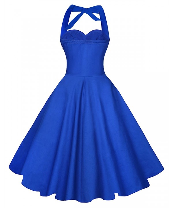 Women's Halter Polka Dots 1950s Vintage Swing Tea Dress - Royal Blue ...