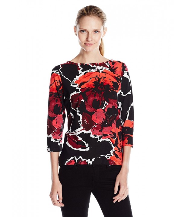 Ruby Rd. Women's Embellished Boat Neck Autumn Floral Print Knit Top ...