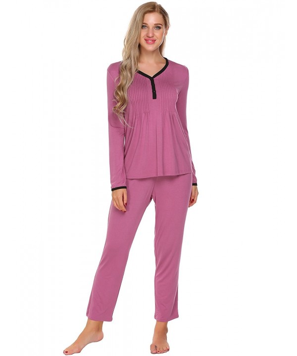 Pajama Set Women's Sleepwear Long Sleeve Shirt With Pants Button Down ...