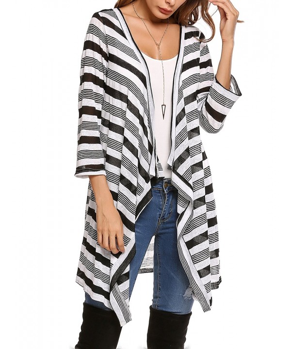 Women's Kimono Striped Open Front 3/4 Sleeve Drape Cardigan - Black and  White - C2183LNSYMS