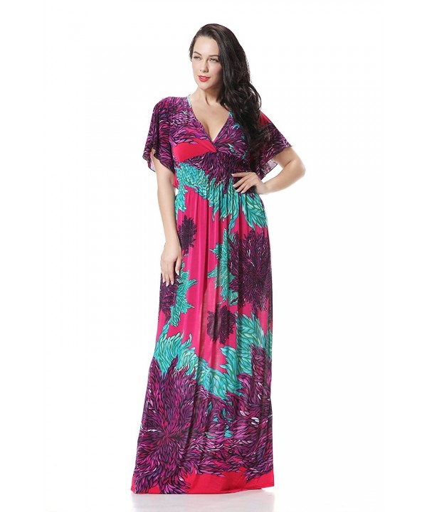 Women's Summer Deep V-Neck Versatile Long Floral Print Maxi Dress 009 ...