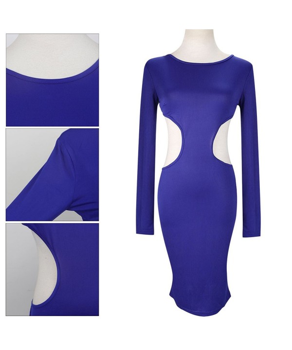 Woman Long Sleeve Backless Pencil Dress Sexy Bodycon Formal Evening Party Gown Blue C711nxv01r7 