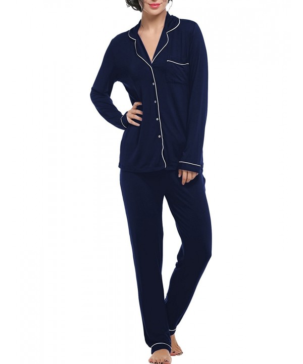 Sleeve Pajamas Loungewear Sleepwear - Navy Blue - CW18800CW7C