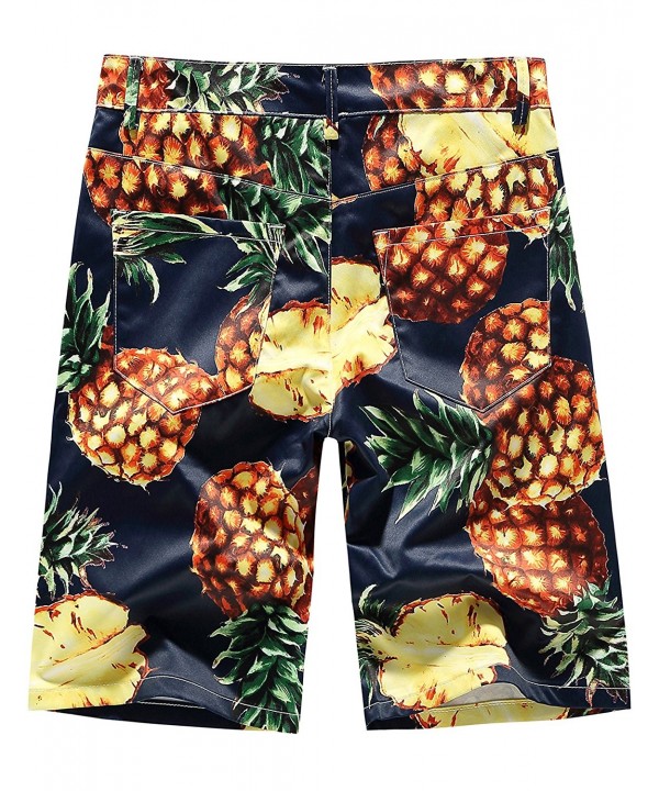 Men's Pineapples Mid Rise Hawaiian Aloha Flat Front Casual Shorts ...