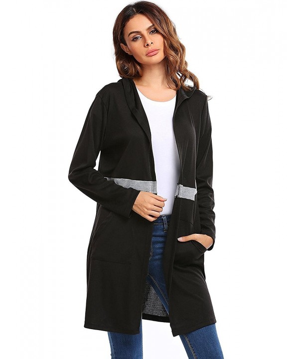 Women's Long Sleeve Open Front Hooded Knit Flowy Cardigan Sweater With ...