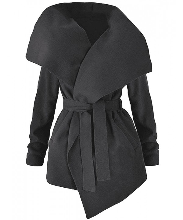 Womens Winter Trench Coat Lapel Jacket Long Sleeve Pocket Outwear With ...