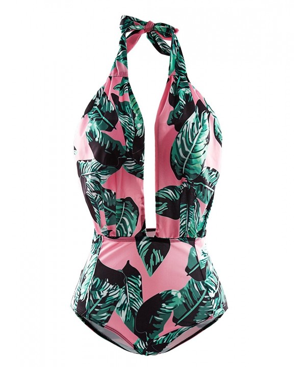 Swimsuit Backless Monokini - Green Leaves - CM18525545C