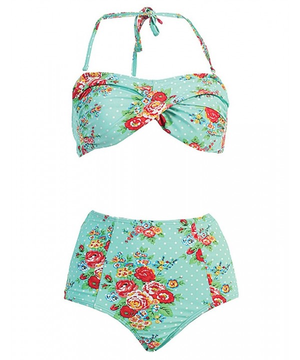 Marina West High Waisted Bikini Swimsuit Set (S- Rose Mint) - CC11J23W7TZ