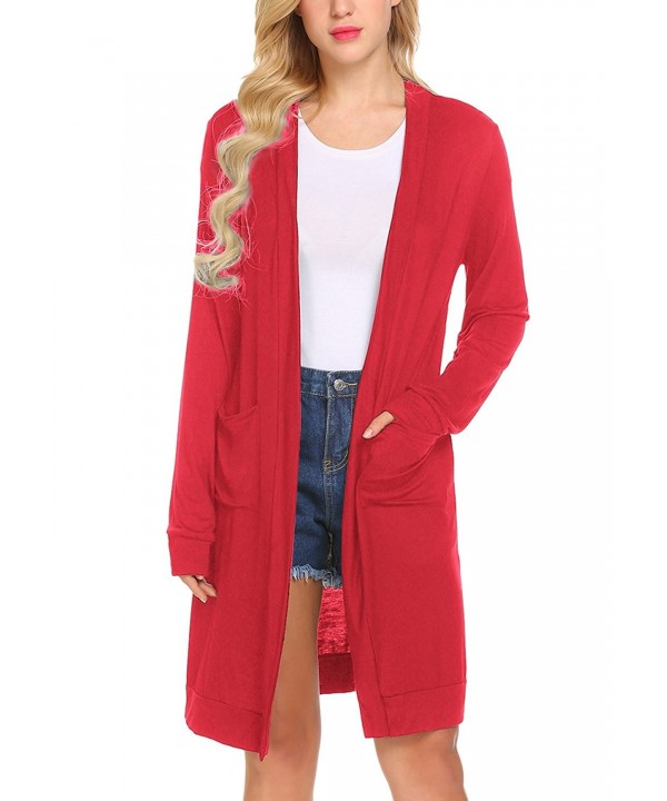 Women Open Front Long Sleeve Lightweight Soft Cardigan With Pocket ...