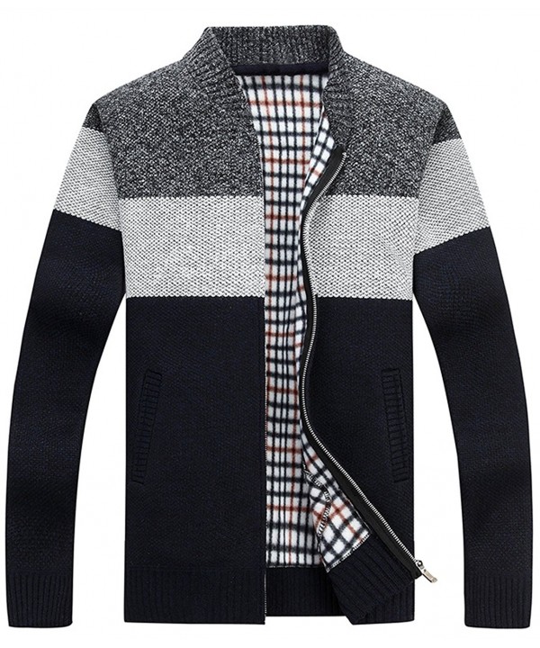 Men's Casual Wide Stripes Zipper Knitted Cardigan Sweater - Dark Grey ...