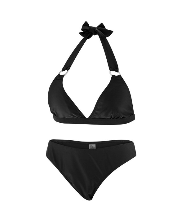 Ring Accents Triangle Halter Bikini Set Sexy Solid Brazilian Swimsuit