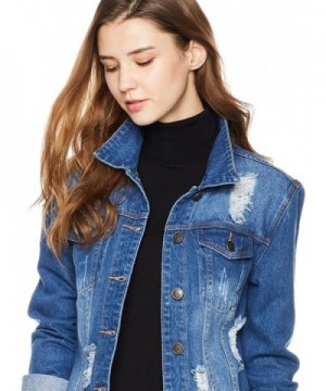 Women's Distressed Button Front Denim Stretch Jacket - Dark Blue ...