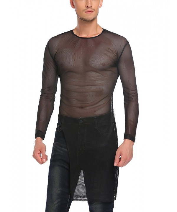 Men's Christmas Sexy See Through Long Sleeve Mesh Clubwear Party Long ...