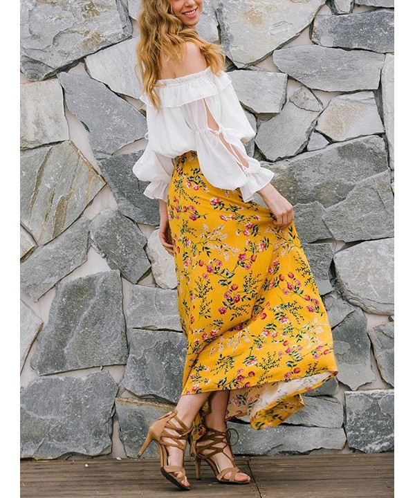 Women's High-waisted Boho Floral Print Tie up Split Wrap Maxi Skirt ...