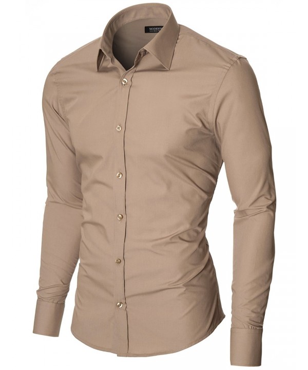 Mens Dress Shirts Slim Fit Long Sleeve Point Collar (MOD1426LS) Beige