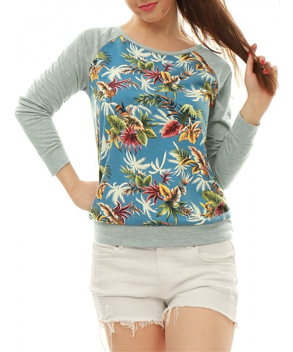 Women's Printed Color Block Raglan Sweatshirt - Sky Blue - C012LUPRSXH