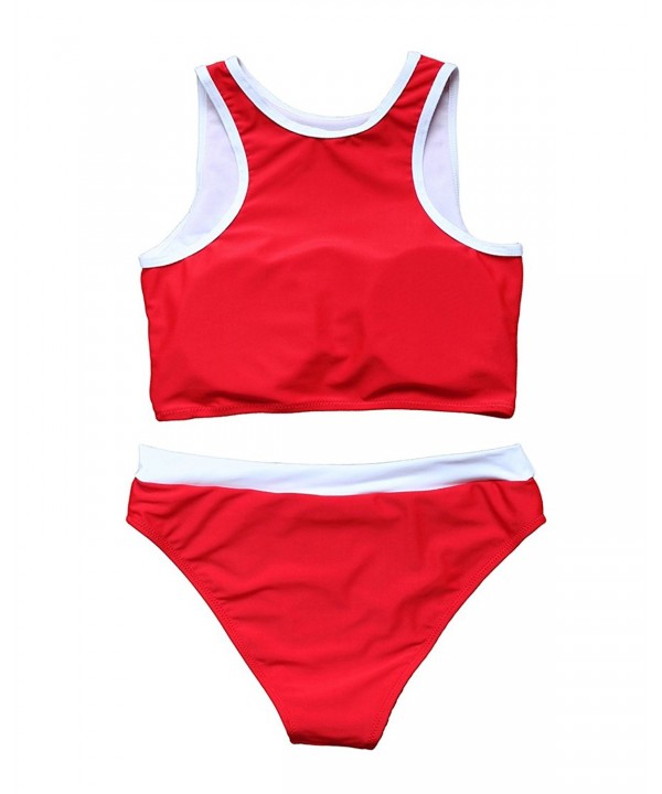 Women Vintage High Waisted Swimsuits Crop Top Beach Bathing Suits - Red ...