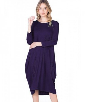 Round Neck 3/4 Sleeve Tulip Hem Midi Dress (S-XXL) - Made In USA - Dark ...