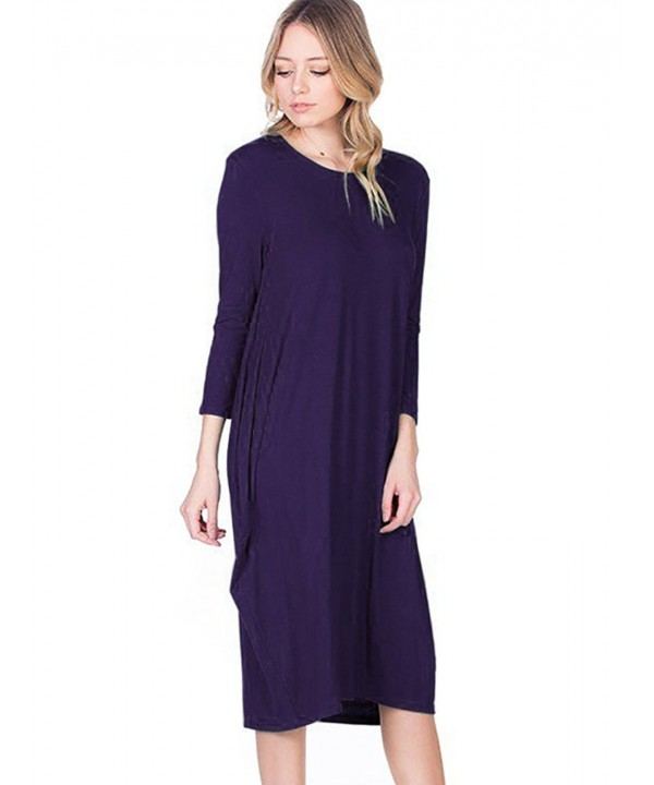 Round Neck 3/4 Sleeve Tulip Hem Midi Dress (S-XXL) - Made In USA - Dark ...