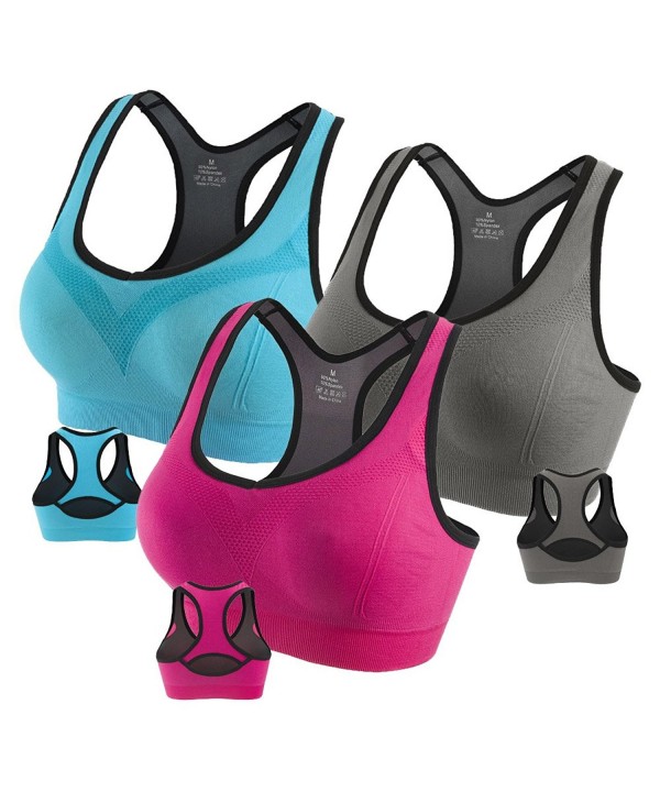 Women's Fitness Sports Bra Racerback Workout Yoga Bras - Gray+rose+blue ...