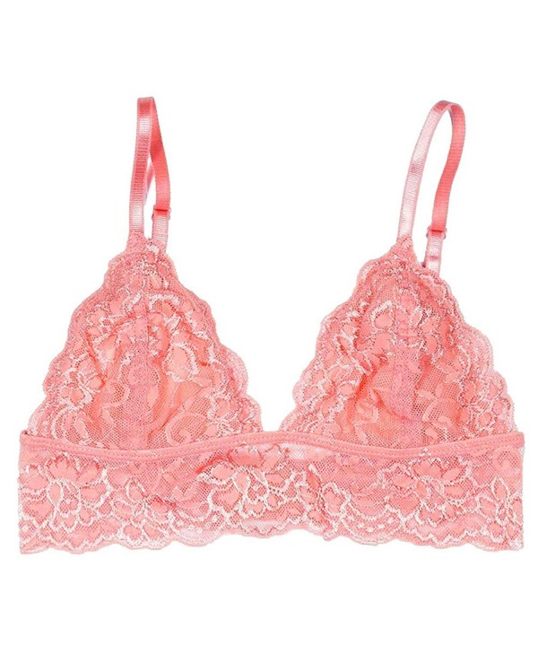 Women's Floral Lace Triangle Bralette - Lined Unpadded Bra - Coral ...