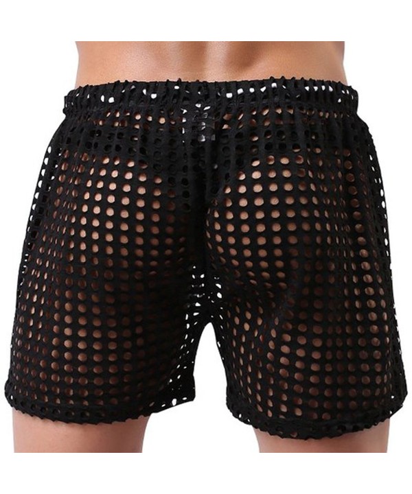 Lasher Mens Sexy Mesh Hollow Openwork Drawstring Lounge Underwear Boxers Shorts Black 3600